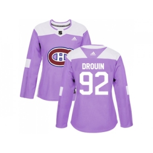 Women Adidas Montreal Canadiens #92 Jonathan Drouin Purple Authentic Fights Cancer Stitched NHL Jersey