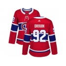 Women Adidas Montreal Canadiens #92 Jonathan Drouin Red Home Authentic Stitched NHL Jersey