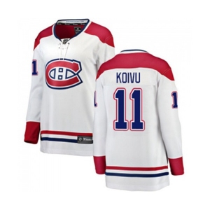 Women Montreal Canadiens #11 Saku Koivu Authentic White Away Fanatics Branded Breakaway NHL Jersey