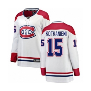 Women Montreal Canadiens #15 Jesperi Kotkaniemi Authentic White Away Fanatics Branded Breakaway NHL Jersey