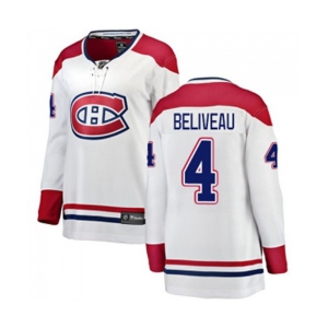 Women Montreal Canadiens #4 Jean Beliveau Authentic White Away Fanatics Branded Breakaway NHL Jersey