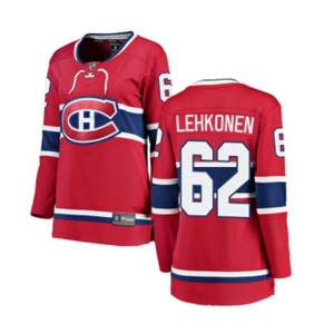 Women Montreal Canadiens #62 Artturi Lehkonen Authentic Red Home Fanatics Branded Breakaway NHL Jersey