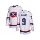 Youth Adidas Montreal Canadiens #9 Maurice Richard White Authentic 2017 100 Classic Stitched NHL Jersey