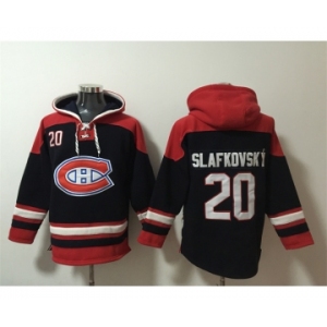 Men's Montreal Canadiens #20 Juraj Slafkovsky Navy Red Lace-Up Pullover Hoodie
