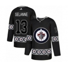 Adidas Winnipeg Jets #13 Teemu Selanne Authentic Black Team Logo Fashion NHL Jersey