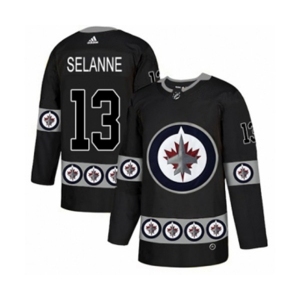 Adidas Winnipeg Jets #13 Teemu Selanne Authentic Black Team Logo Fashion NHL Jersey