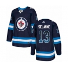 Adidas Winnipeg Jets #13 Teemu Selanne Authentic Navy Blue Drift Fashion NHL Jersey