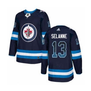 Adidas Winnipeg Jets #13 Teemu Selanne Authentic Navy Blue Drift Fashion NHL Jersey
