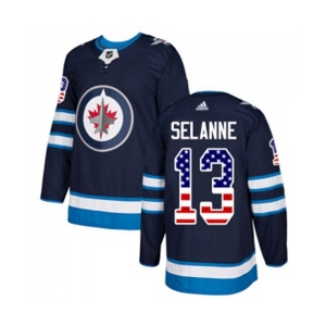 Adidas Winnipeg Jets #13 Teemu Selanne Authentic Navy Blue USA Flag Fashion NHL Jersey