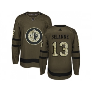 Adidas Winnipeg Jets #13 Teemu Selanne Green Salute to Service Stitched NHL Jersey