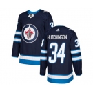 Adidas Winnipeg Jets #34 Michael Hutchinson Authentic Navy Blue Home NHL Jersey