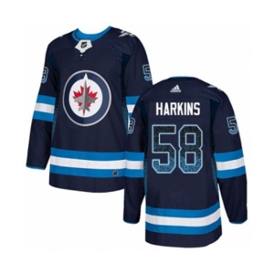 Adidas Winnipeg Jets #58 Jansen Harkins Authentic Navy Blue Drift Fashion NHL Jersey