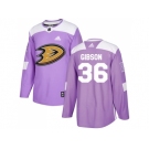 Men Adidas Anaheim Ducks #36 John Gibson Purple Authentic Fights Cancer Stitched NHL Jersey