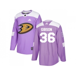 Men Adidas Anaheim Ducks #36 John Gibson Purple Authentic Fights Cancer Stitched NHL Jersey