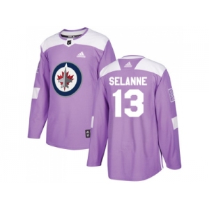 Men Adidas Winnipeg Jets #13 Teemu Selanne Purple Authentic Fights Cancer Stitched NHL Jersey