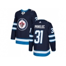 Men Adidas Winnipeg Jets #31 Ondrej Pavelec Navy Blue Home Authentic Stitched NHL Jersey