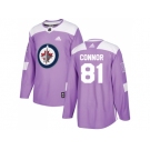 Men Adidas Winnipeg Jets #81 Kyle Connor Purple Authentic Fights Cancer Stitched NHL Jersey