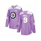 Men Adidas Winnipeg Jets #9 Bobby Hull Purple Authentic Fights Cancer Stitched NHL Jersey