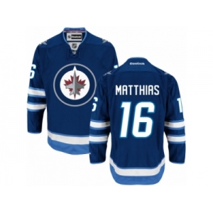 Men's Reebok Winnipeg Jets #16 Shawn Matthias Authentic Navy Blue Home NHL Jersey