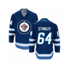 Men's Reebok Winnipeg Jets #64 Logan Stanley Authentic Navy Blue Home NHL Jersey