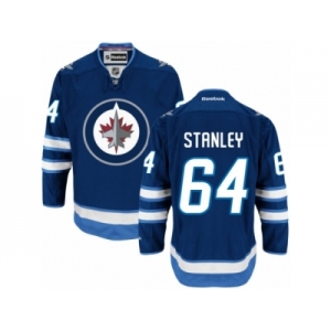 Men's Reebok Winnipeg Jets #64 Logan Stanley Authentic Navy Blue Home NHL Jersey