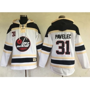 Men's Winnipeg Jets #31 Ondrej Pavelec White Sawyer Hooded Sweatshirt Stitched NHL Jersey