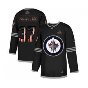 Men's Winnipeg Jets #37 Connor Hellebuyck Black USA Flag Limited Hockey Jersey