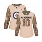 Women Adidas Winnipeg Jets #10 Dale Hawerchuk Authentic Camo Veterans Day Practice NHL Jersey