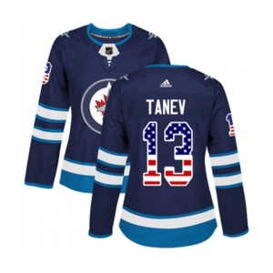 Women Adidas Winnipeg Jets #13 Brandon Tanev Authentic Navy Blue USA Flag Fashion NHL Jersey