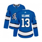 Women Adidas Winnipeg Jets #13 Teemu Selanne Authentic Blue Alternate NHL Jersey