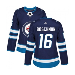 Women Adidas Winnipeg Jets #16 Laurie Boschman Authentic Navy Blue Home NHL Jersey