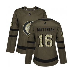 Women Adidas Winnipeg Jets #16 Shawn Matthias Authentic Green Salute to Service NHL Jersey