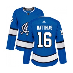 Women Adidas Winnipeg Jets #16 Shawn Matthias Premier Blue Alternate NHL Jersey