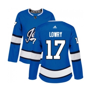 Women Adidas Winnipeg Jets #17 Adam Lowry Authentic Blue Alternate NHL Jersey