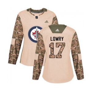 Women Adidas Winnipeg Jets #17 Adam Lowry Authentic Camo Veterans Day Practice NHL Jersey