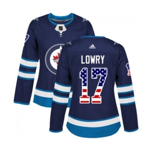 Women Adidas Winnipeg Jets #17 Adam Lowry Authentic Navy Blue USA Flag Fashion NHL Jersey