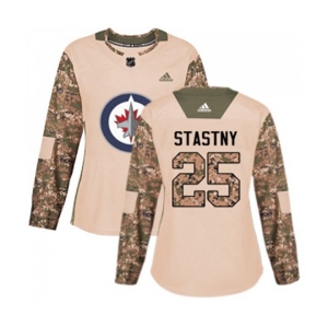 Women Adidas Winnipeg Jets #25 Paul Stastny Authentic Camo Veterans Day Practice NHL Jersey