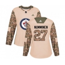 Women Adidas Winnipeg Jets #27 Teppo Numminen Authentic Camo Veterans Day Practice NHL Jersey