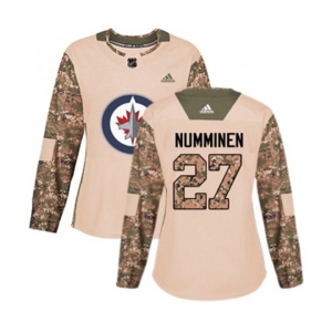 Women Adidas Winnipeg Jets #27 Teppo Numminen Authentic Camo Veterans Day Practice NHL Jersey