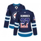 Women Adidas Winnipeg Jets #27 Teppo Numminen Authentic Navy Blue USA Flag Fashion NHL Jersey