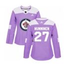 Women Adidas Winnipeg Jets #27 Teppo Numminen Authentic Purple Fights Cancer Practice NHL Jersey