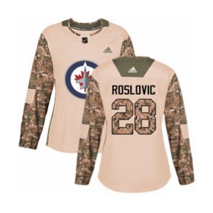 Women Adidas Winnipeg Jets #28 Jack Roslovic Authentic Camo Veterans Day Practice NHL Jersey