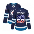 Women Adidas Winnipeg Jets #28 Jack Roslovic Authentic Navy Blue USA Flag Fashion NHL Jersey