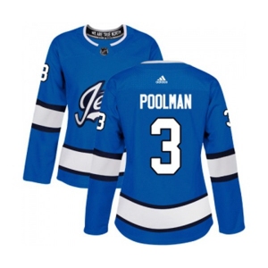 Women Adidas Winnipeg Jets #3 Tucker Poolman Authentic Blue Alternate NHL Jersey