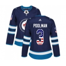 Women Adidas Winnipeg Jets #3 Tucker Poolman Authentic Navy Blue USA Flag Fashion NHL Jersey
