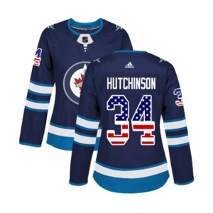 Women Adidas Winnipeg Jets #34 Michael Hutchinson Authentic Navy Blue USA Flag Fashion NHL Jersey