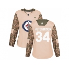 Women Adidas Winnipeg Jets #34 Michael Hutchinson Camo Authentic 2017 Veterans Day Stitched NHL Jersey