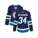 Women Adidas Winnipeg Jets #34 Michael Hutchinson Navy Blue Home Authentic Stitched NHL Jersey
