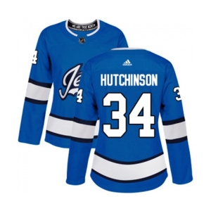 Women Adidas Winnipeg Jets #34 Michael Hutchinson Premier Blue Alternate NHL Jersey