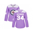 Women Adidas Winnipeg Jets #34 Michael Hutchinson Purple Authentic Fights Cancer Stitched NHL Jersey